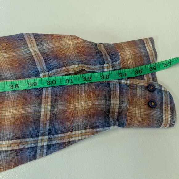 Robert Talbott Size Large Orange/Blue Plaid Button Down in 100% Linen - Picture 14 of 16